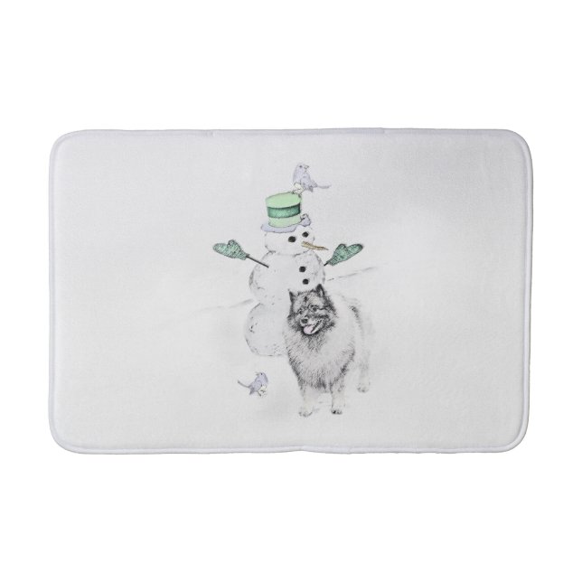 Tapis De Bain Keeshond Noël Snowman Peinture Chien Art (Devant)