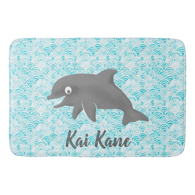 Tapis De Bain Keiki Aquarelle Dauphin Vague Customisée (Devant)