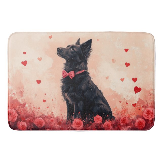 Tapis De Bain Kelpie australienne avec Roses - Saint Valentin (Devant)