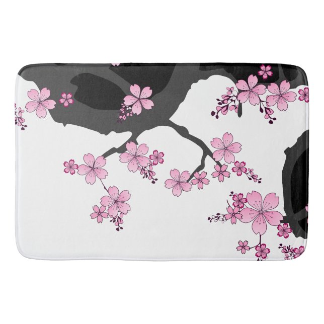 Tapis De Bain Kimono japonais Sakura noir et blanc (Devant)