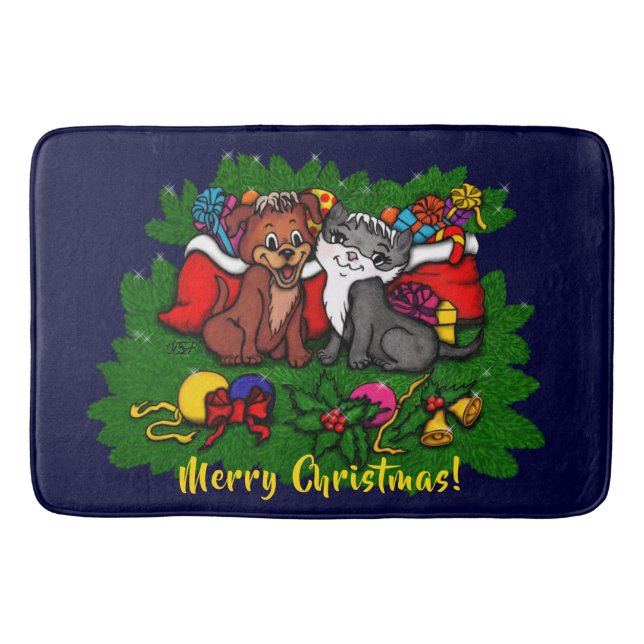 Tapis De Bain Kitty et chiot, Happy XMas (Devant)