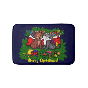 Tapis De Bain Kitty et chiot, Happy XMas