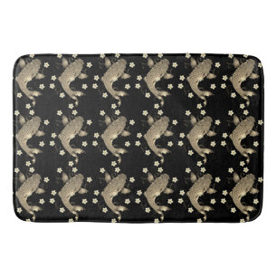 Tapis De Bain Koi poisson oriental noir et or floral élégant