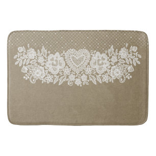 Tapis De Bain Kraft rustique et dentelle blanche Maison de campa