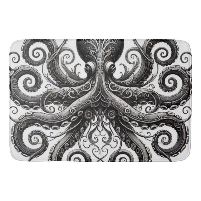 Tapis De Bain Kraken Steampunk Octopus Ornate Black (Devant)