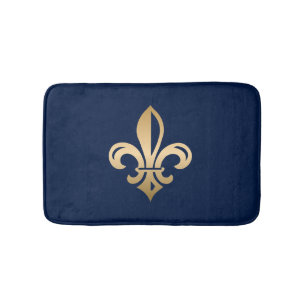 Tapis De Bain La luxueuse Gold Fleur de Lis Navy