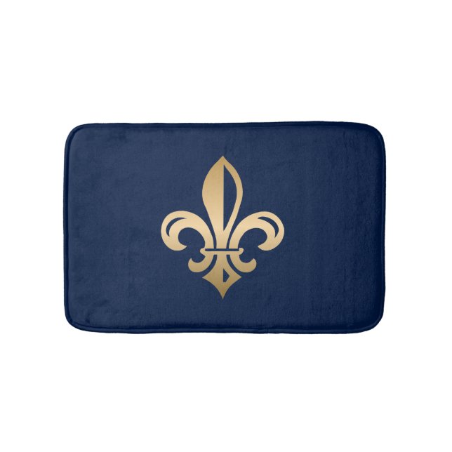 Tapis De Bain La luxueuse Gold Fleur de Lis Navy (Devant)
