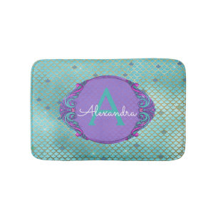 Tapis De Bain La sirène verte et pourpre turquoise mesure décoré