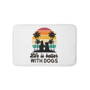 Tapis De Bain La vie est meilleure avec les chiens Retro Sunset 