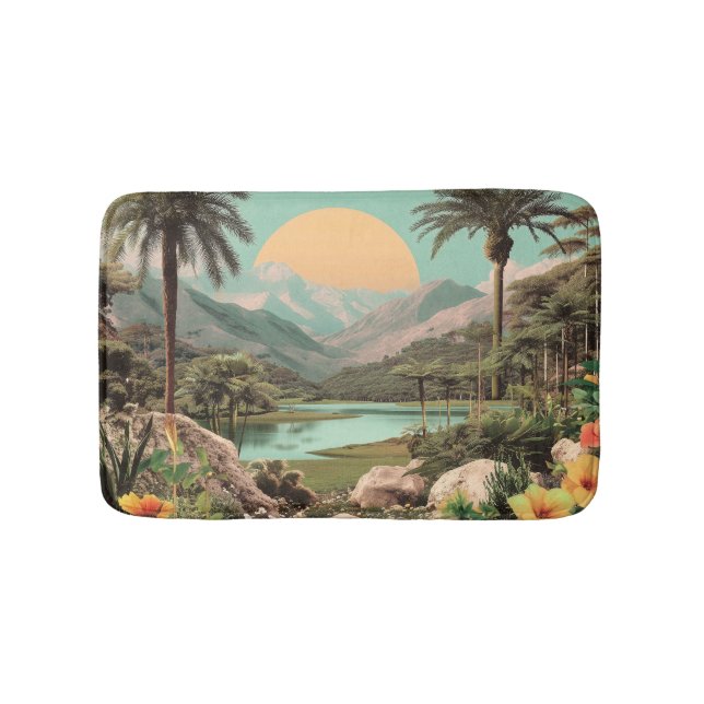Tapis De Bain Lac Tropical Surreal Avec Palmiers (Devant)