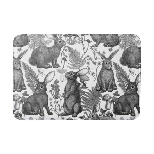 Tapis De Bain Lapins et flore boisée2 Mat de bain (Devant)