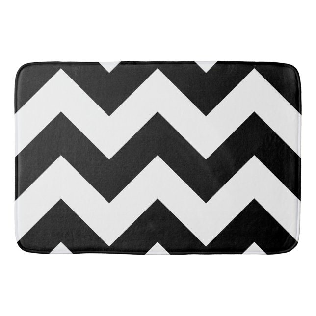 Tapis De Bain Large Motif Zigzag noir et blanc (Devant)