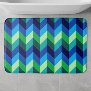Tapis de bain large ombré chevrons bleu vert