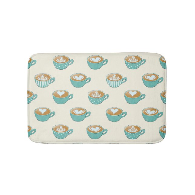 Tapis De Bain Latte Art dans de mignons cafés bleus (Devant)