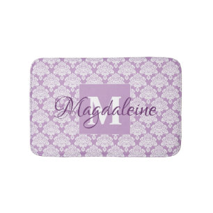 Tapis De Bain Lavande de dentelle blanche Nom et monogramme