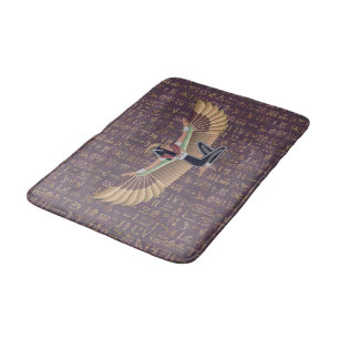 Tapis De Bain Lavande d'or Princesse égyptienne Hiéroglyphes