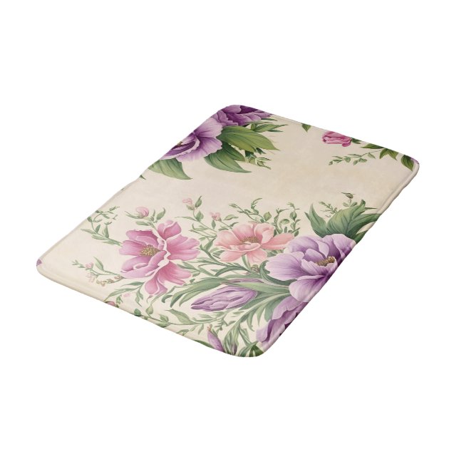 Tapis De Bain Lavande Et Rose Pays Jardin Floral Imprimer (Angle)