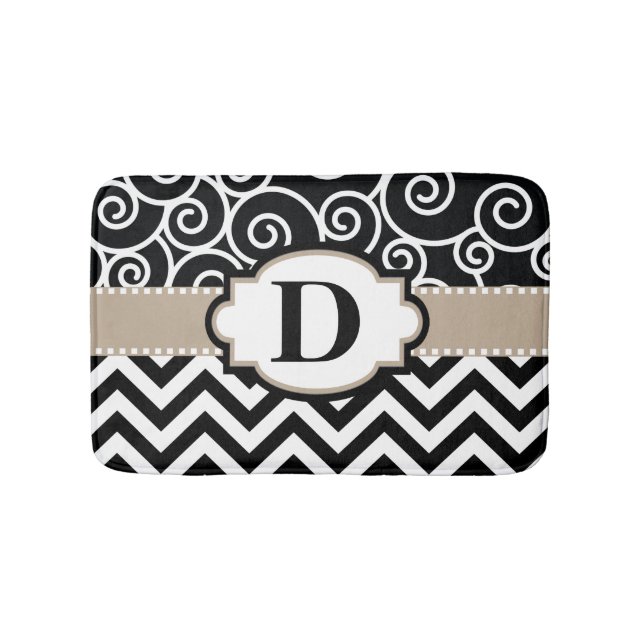 Tapis De Bain Le beige noir tourbillonne Chevron (Devant)