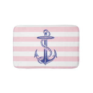 Tapis De Bain Le blanc bleu de rose d'Ancre barre la couverture