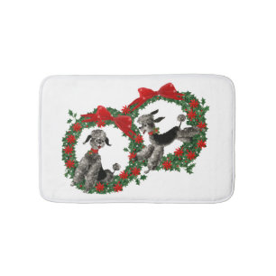 Tapis De Bain Le houx mignon de deux caniches de Noël tresse le