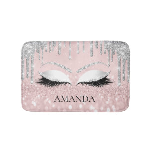 Tapis De Bain Lecteurs Silver Glam Nom Eyes Lashes Parties scint