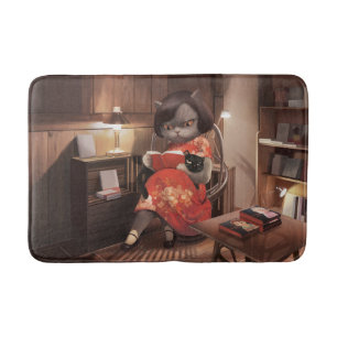Tapis De Bain Lecture Chat à Cheongsam