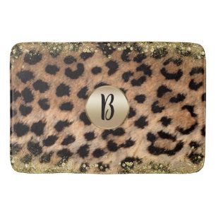 Tapis De Bain Léopard Guépard Imprimé Animal Monogramme Paillett