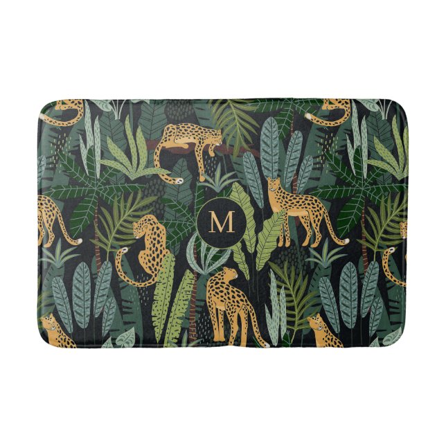 Tapis De Bain Leopard Jungle Forest Illustration Seamless Patter (Devant)