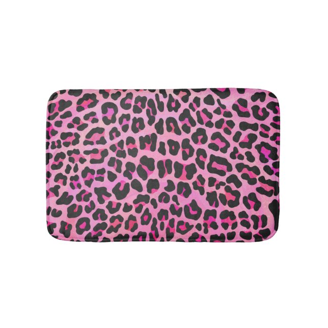 Tapis De Bain Léopard noir et rose chaud (Devant)