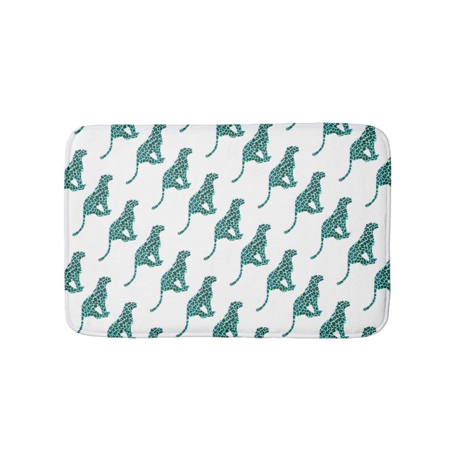 Tapis De Bain Léopard noir et Turquoise (Devant)