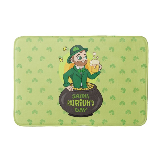 Tapis De Bain Leprechaun de dessin dans une casserole d'or tenan (Devant)