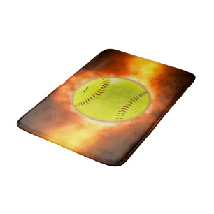Tapis De Bain Les flammes de balle rapide de softball jaune de S