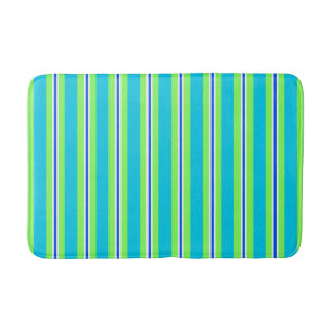 Tapis De Bain Les rayures estivales, turquoise et vert citron ve