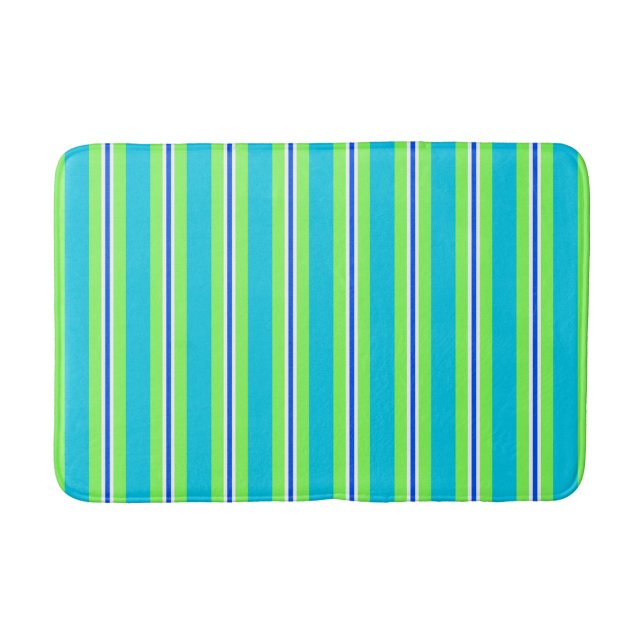 Tapis De Bain Les rayures estivales, turquoise et vert citron ve (Devant)