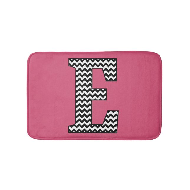 Tapis De Bain Lettre Chevron noir et blanc E Monogramme Mat de b (Devant)