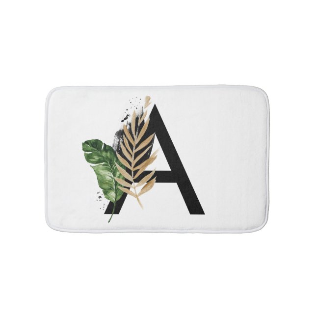 Tapis De Bain LETTRE Feuille Tropicale Faux Gold Foil A Monogram (Devant)