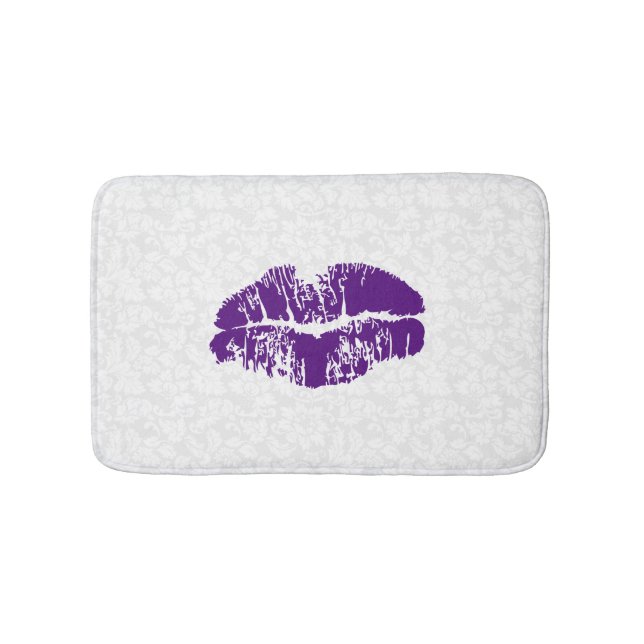 Tapis De Bain Lèvres blanches Damas et violettes (Devant)