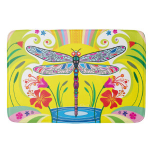 Tapis De Bain Libellule radieuse et fleurs sauvages