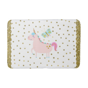 Tapis De Bain Licorne Filles Pailletées Rose et Or Look Pailleté