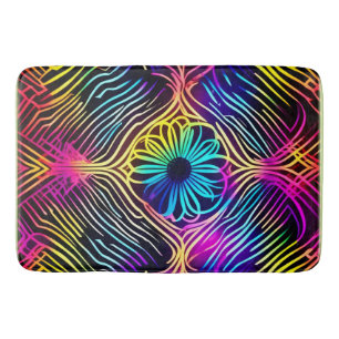 Tapis De Bain Lignes de néon psychédélique avec art floral
