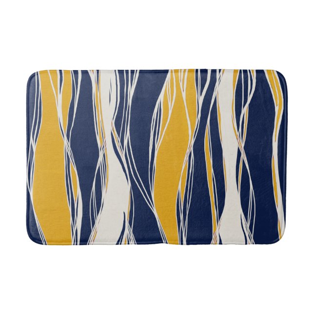 Tapis De Bain Lignes élégantes, modernes, bleu marine et jaune (Devant)