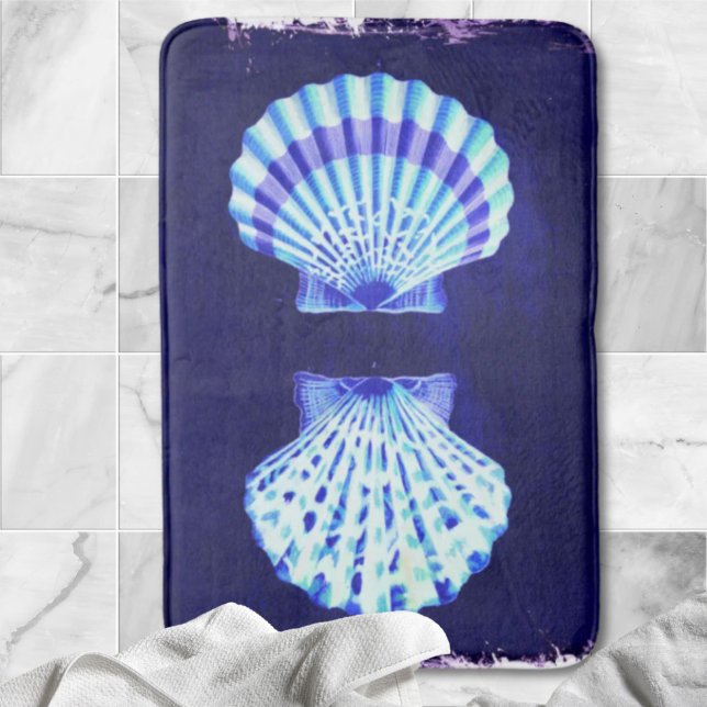 Tapis De Bain littoral chic plage rustique nautique bleu coquill (coastal chic beach rustic nautical blue seashells bath mat)