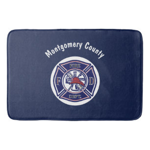 Tapis De Bain Logo d'insigne de pompier bleu personnalisé