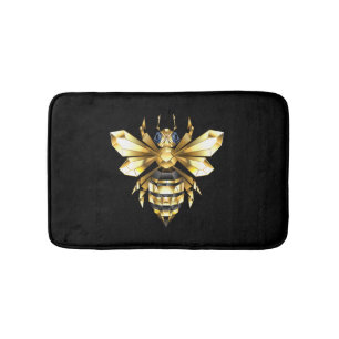 Tapis De Bain Logo Faux Gold Foil Bee Polygonal sur Noir