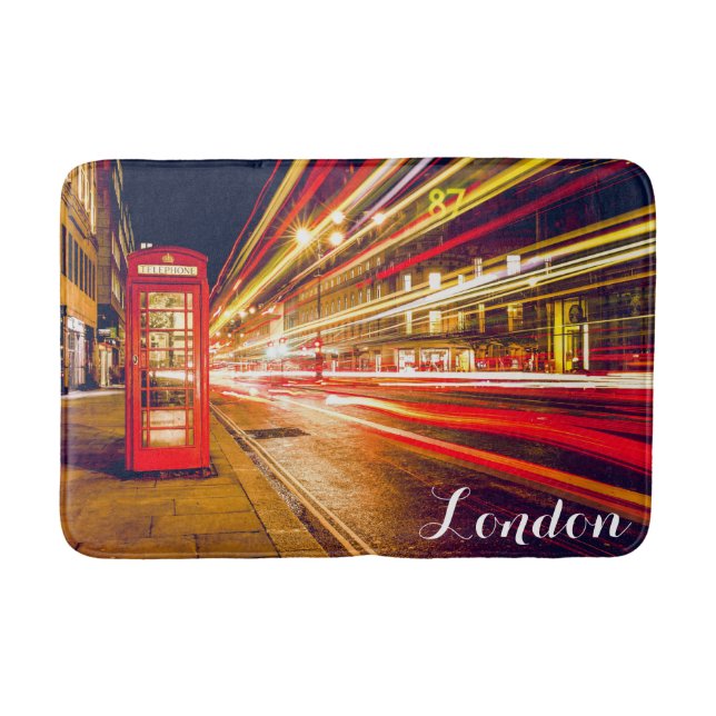 Tapis De Bain London Telephone Booth Bus City Street à la nuit (Devant)