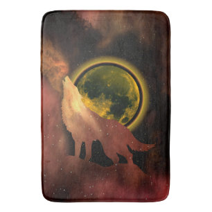TAPIS DE BAIN LOUP HURLANT DANS LA GALAXIE LUNAIRE DE L'ESPACE