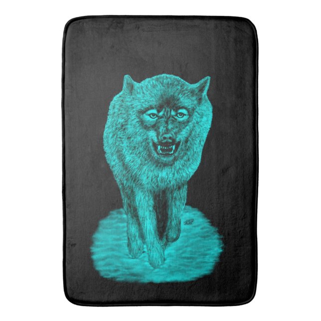 Tapis De Bain Loup noir en colère dans la nuit (devant Vertical)