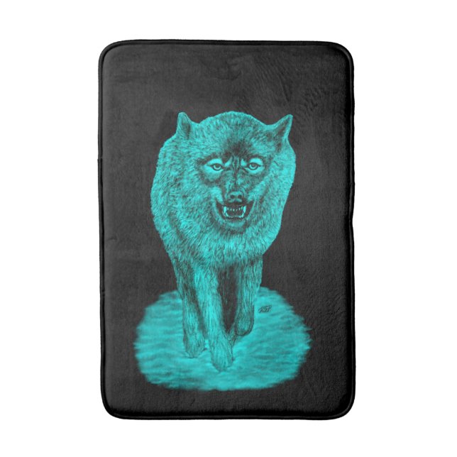 Tapis De Bain Loup noir en colère dans la nuit (Devant (Vertical))