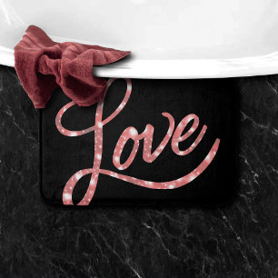Tapis De Bain Love Script   Étoiles de Parties scintillant noire