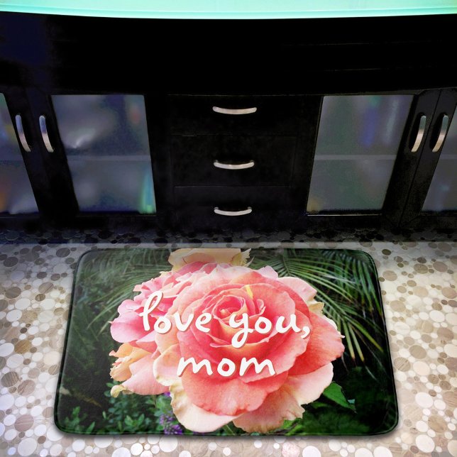 Tapis De Bain Love You Mom Citer Rose Rose Photographie Moderne (Créateur téléchargé)